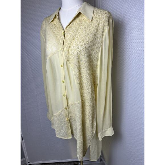 CHICO'S Sheer Boho Art To Wear Shirt Top Asymmetrical Hem Embroidery Size XL 3 - Picture 8 of 15